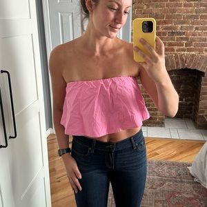 Aritzia Wilfred Pink Ruffle Crop Top